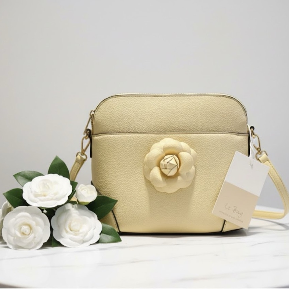 Lé Bag Boutique Los Angeles Yellow Crossbody Bag with Floral Accent